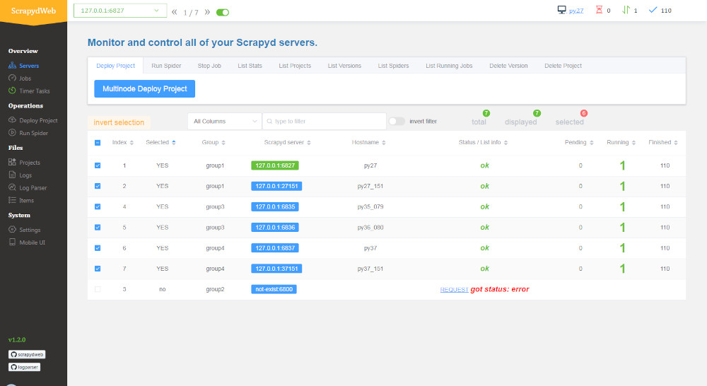 scrapyweb интерфейс
